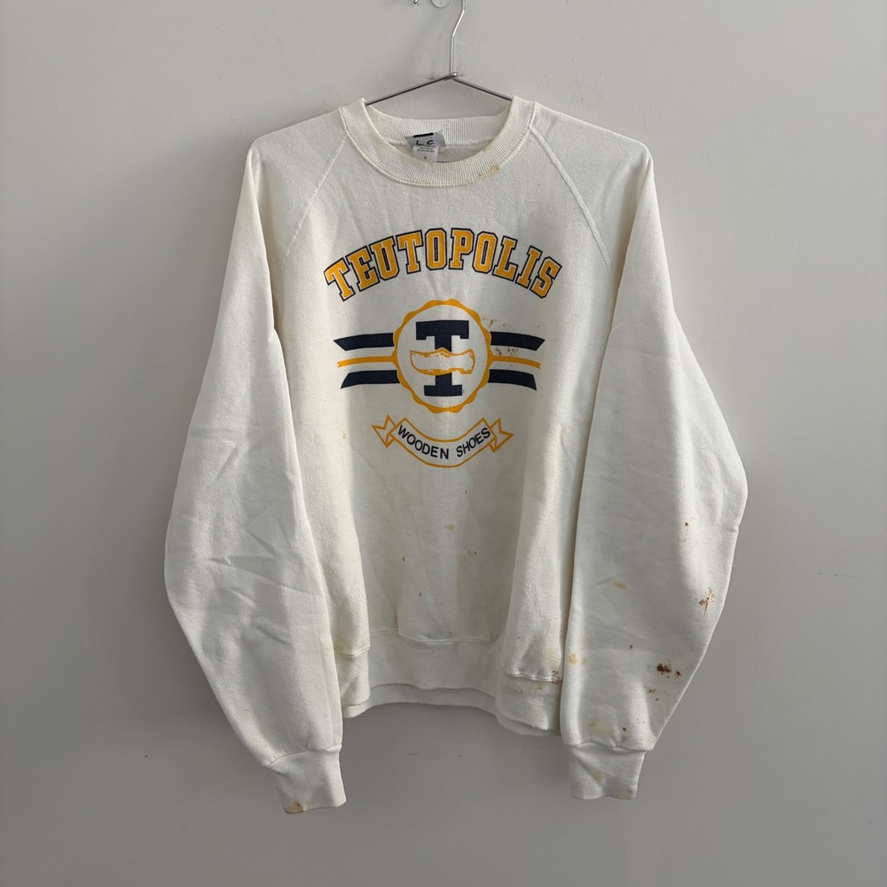 Vintage Lee Teutopolis Wooden Shoes Sweatshirt White 2XL USA Made